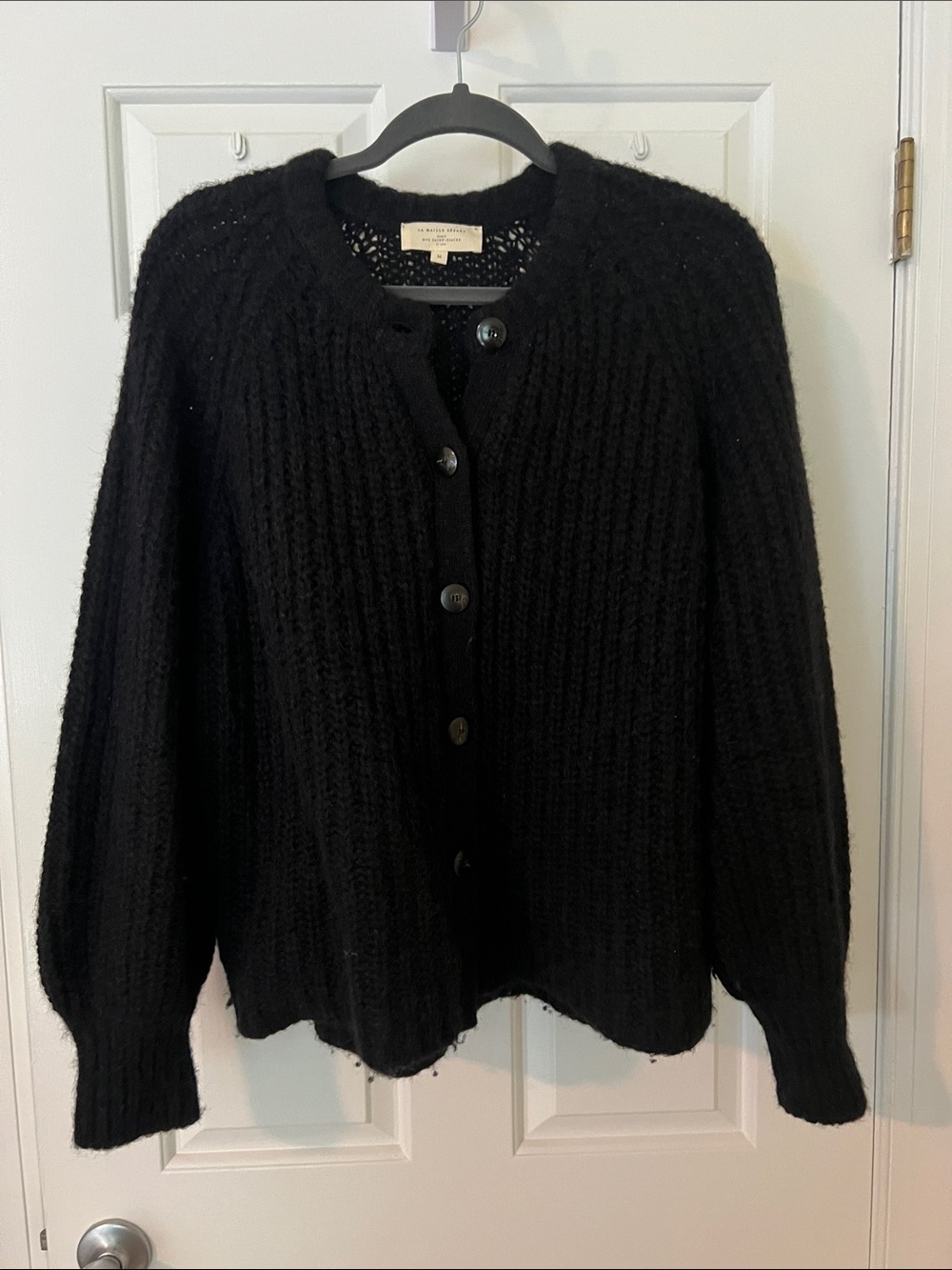 Sezane Black Chunky Knit Button Cardigan